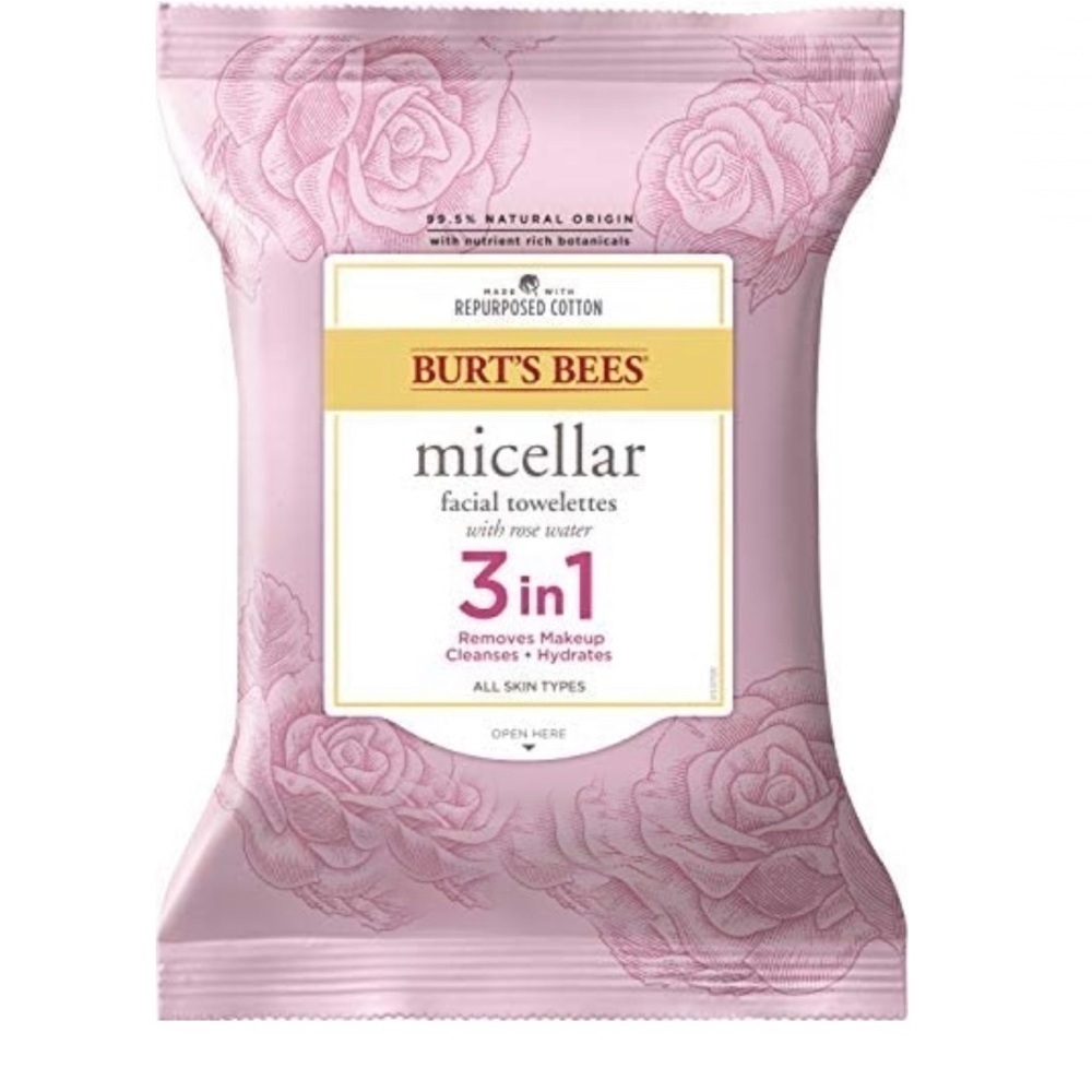 Burt's Bees Micellar Facial Cleansing, Makeup Remover Towelettes Rose Water x 3